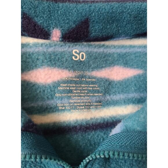 SO Girl's 10/12 Aztec teal fleece half zip pullover - Picture 2 of 4